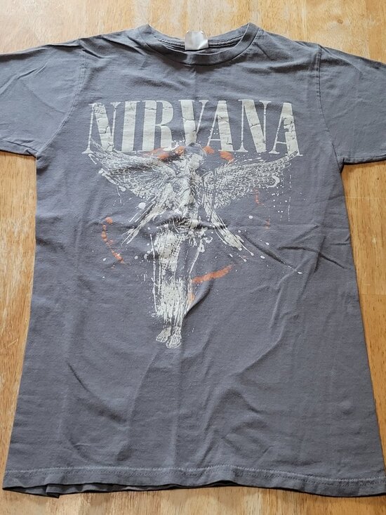 Small Vintage Nirvana In Utero Grey Graphic Concert T Shirt - Picture 1 of 7